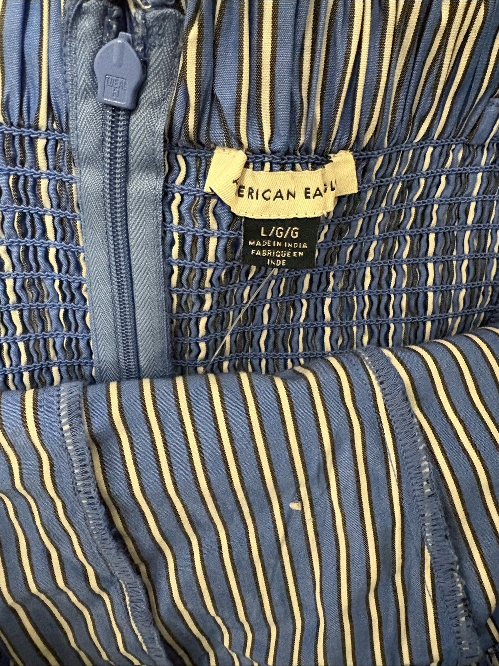 NWT American Eagle Blue Pinstripe Strapless Midi Dress Coastal Vacation Large - Picture 5 of 6